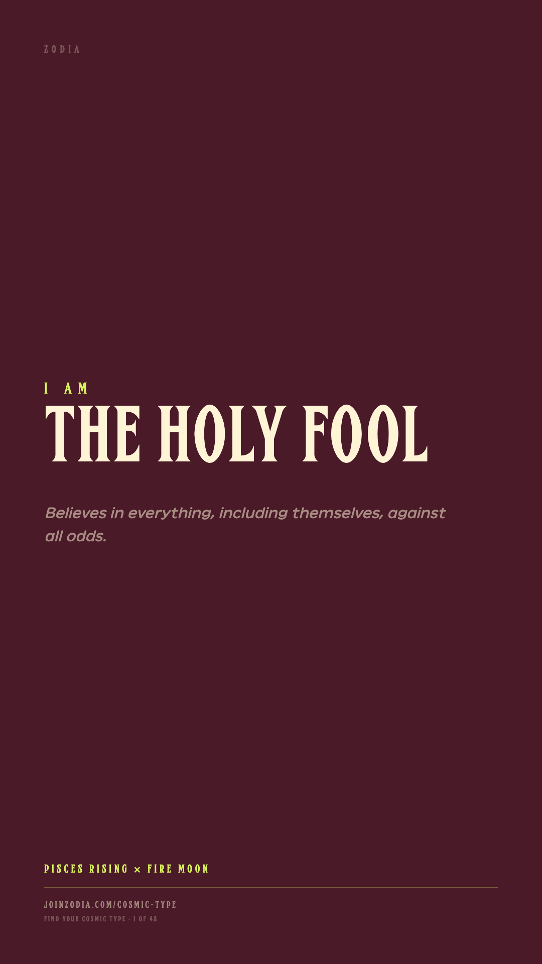 The Holy Fool cosmic type share card