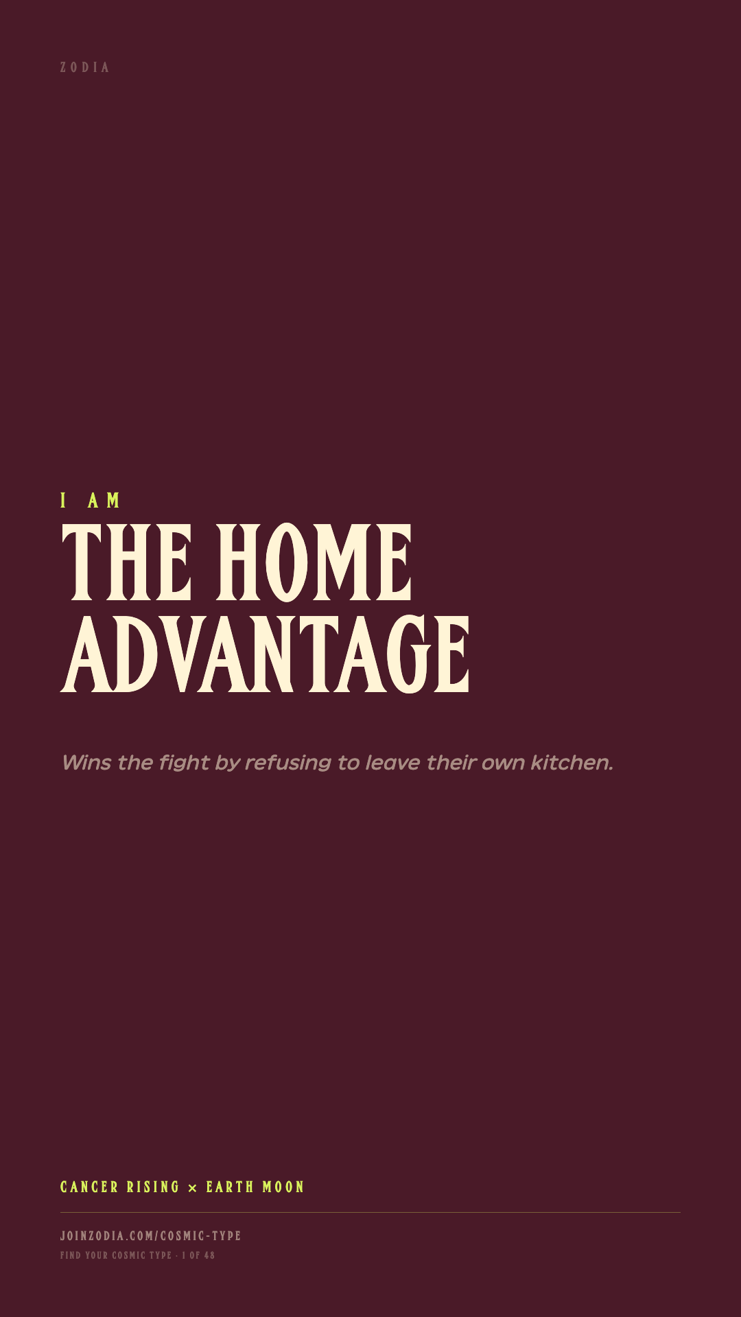 The Home Advantage cosmic type share card