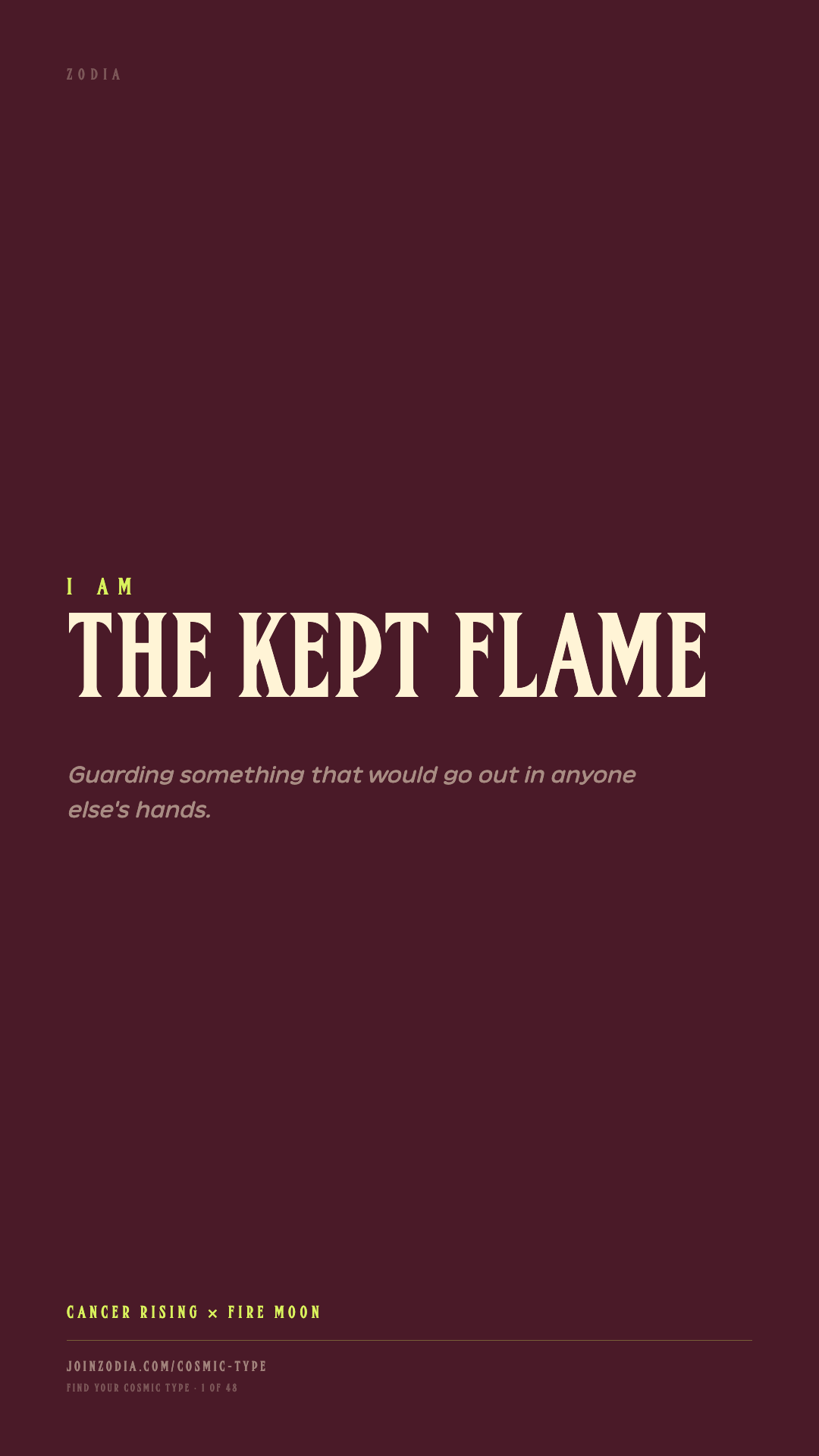 The Kept Flame cosmic type share card