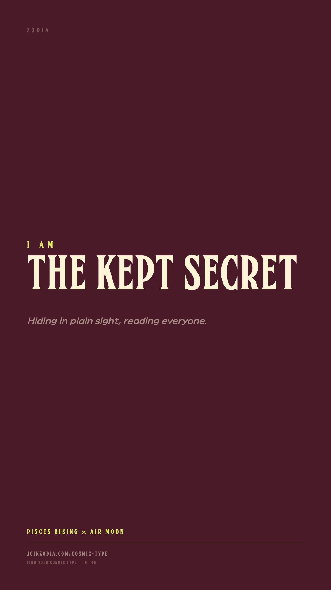 The Kept Secret cosmic type share card