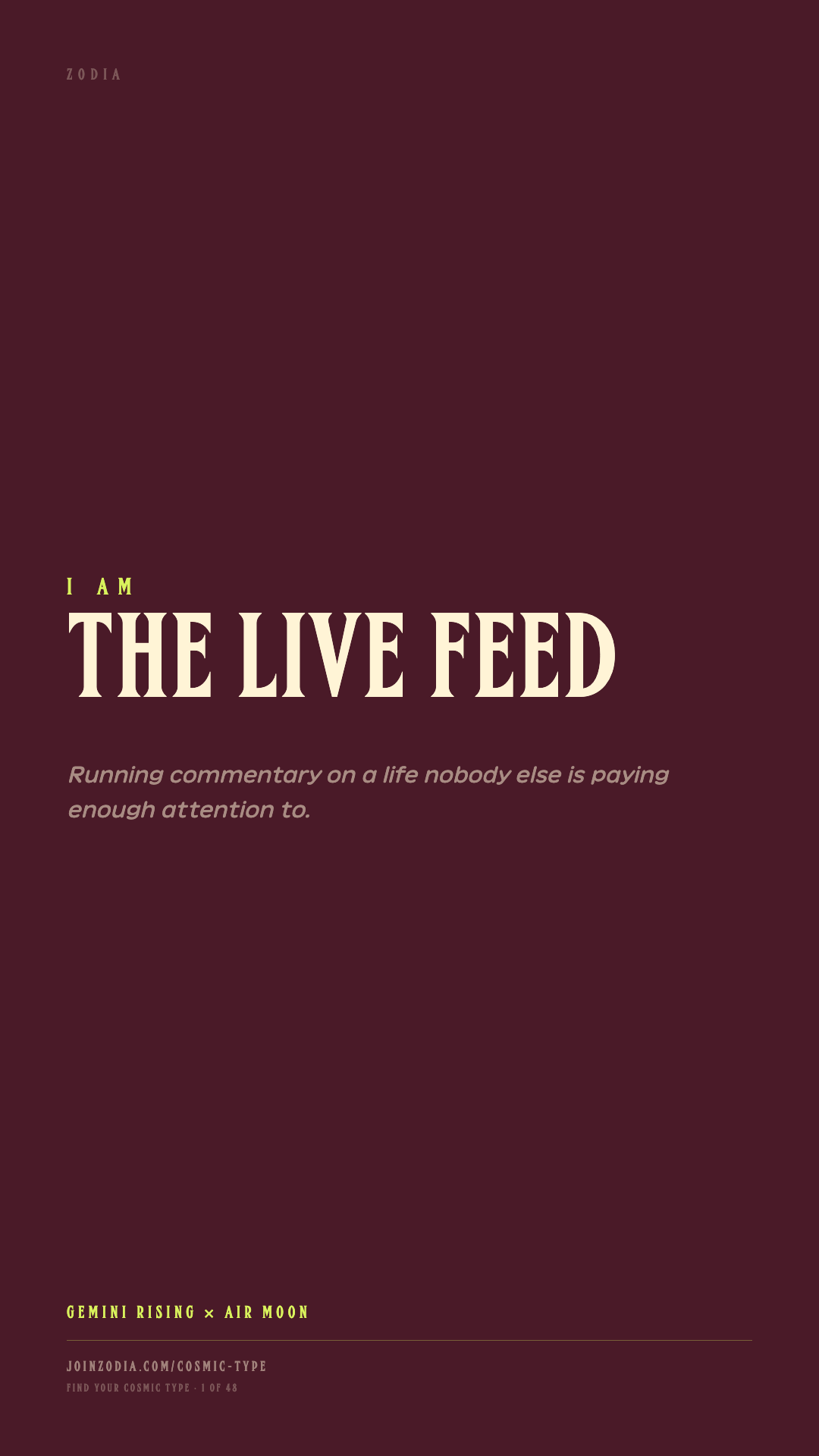 The Live Feed cosmic type share card