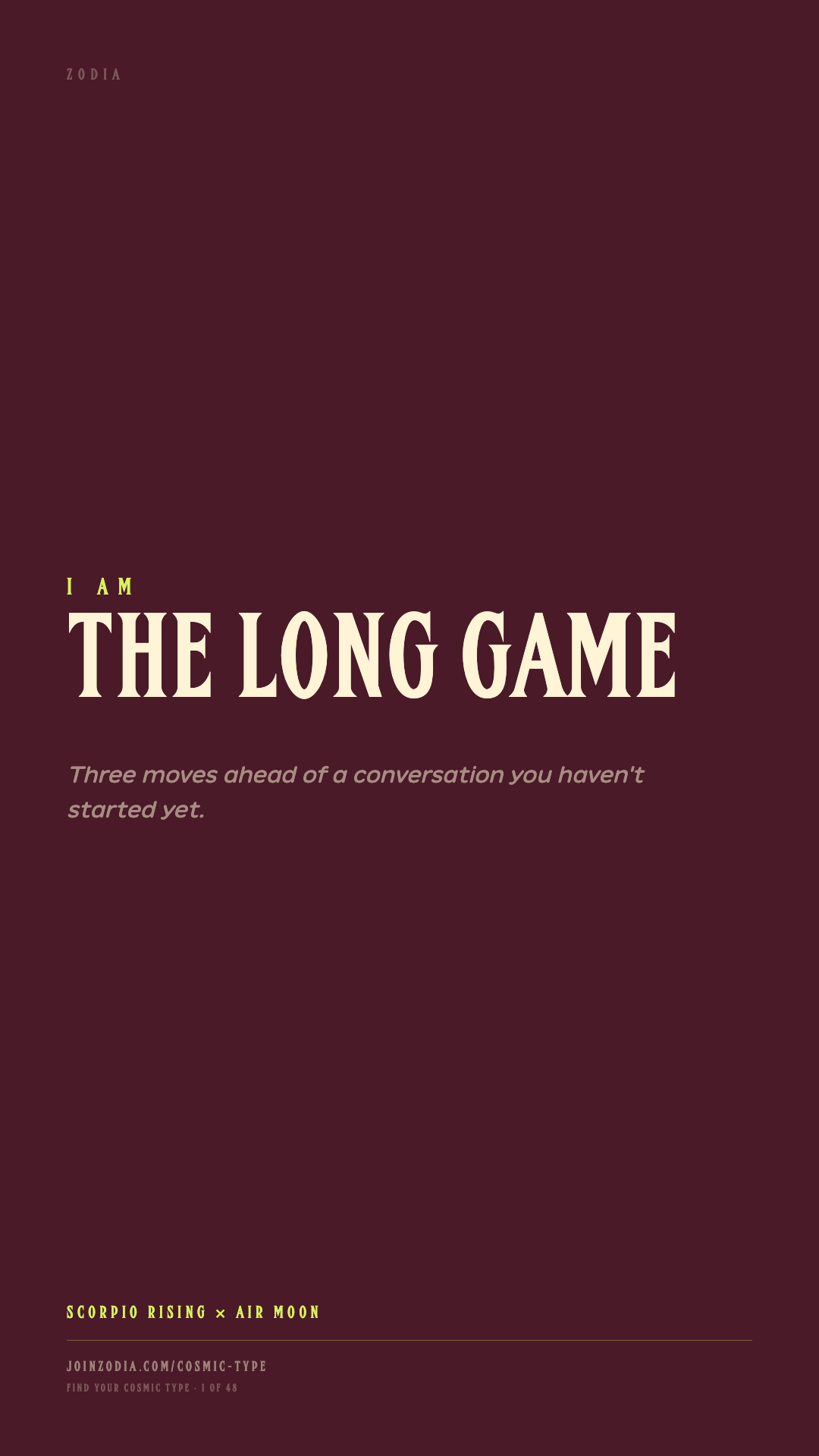 The Long Game cosmic type share card