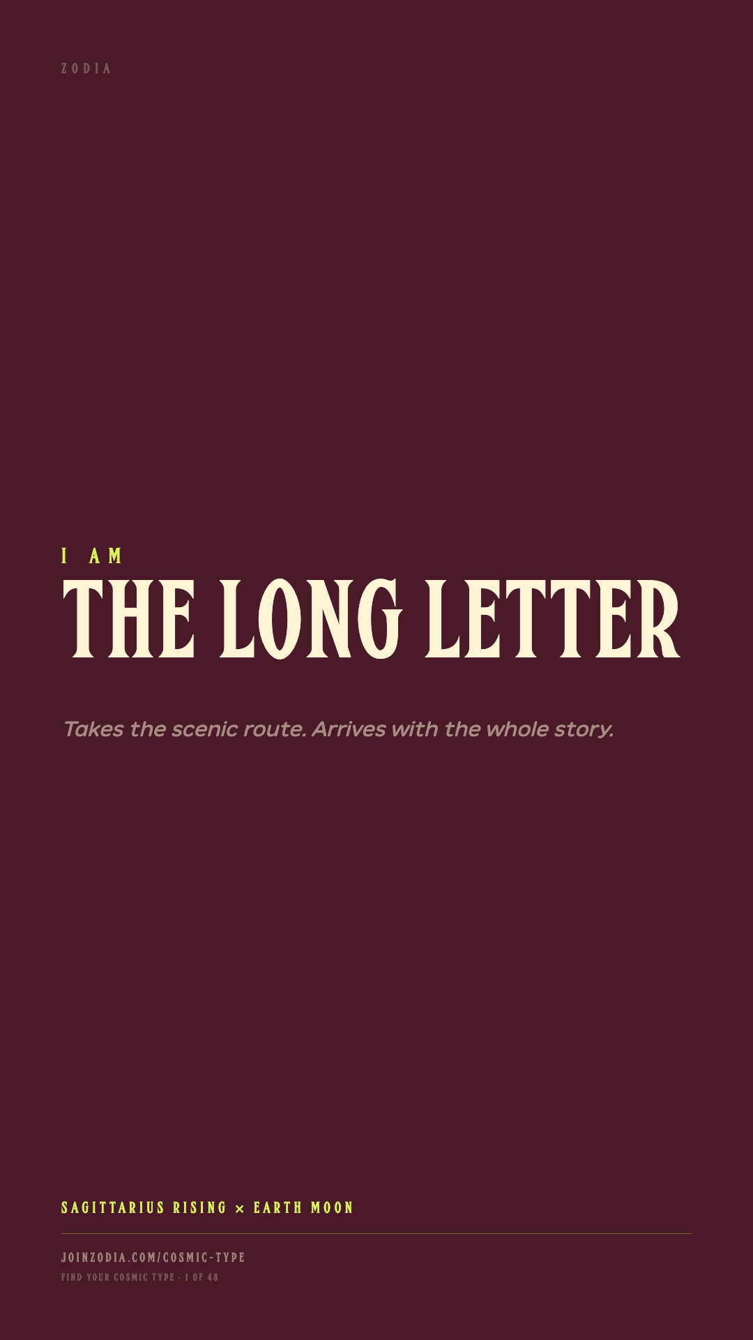 The Long Letter cosmic type share card