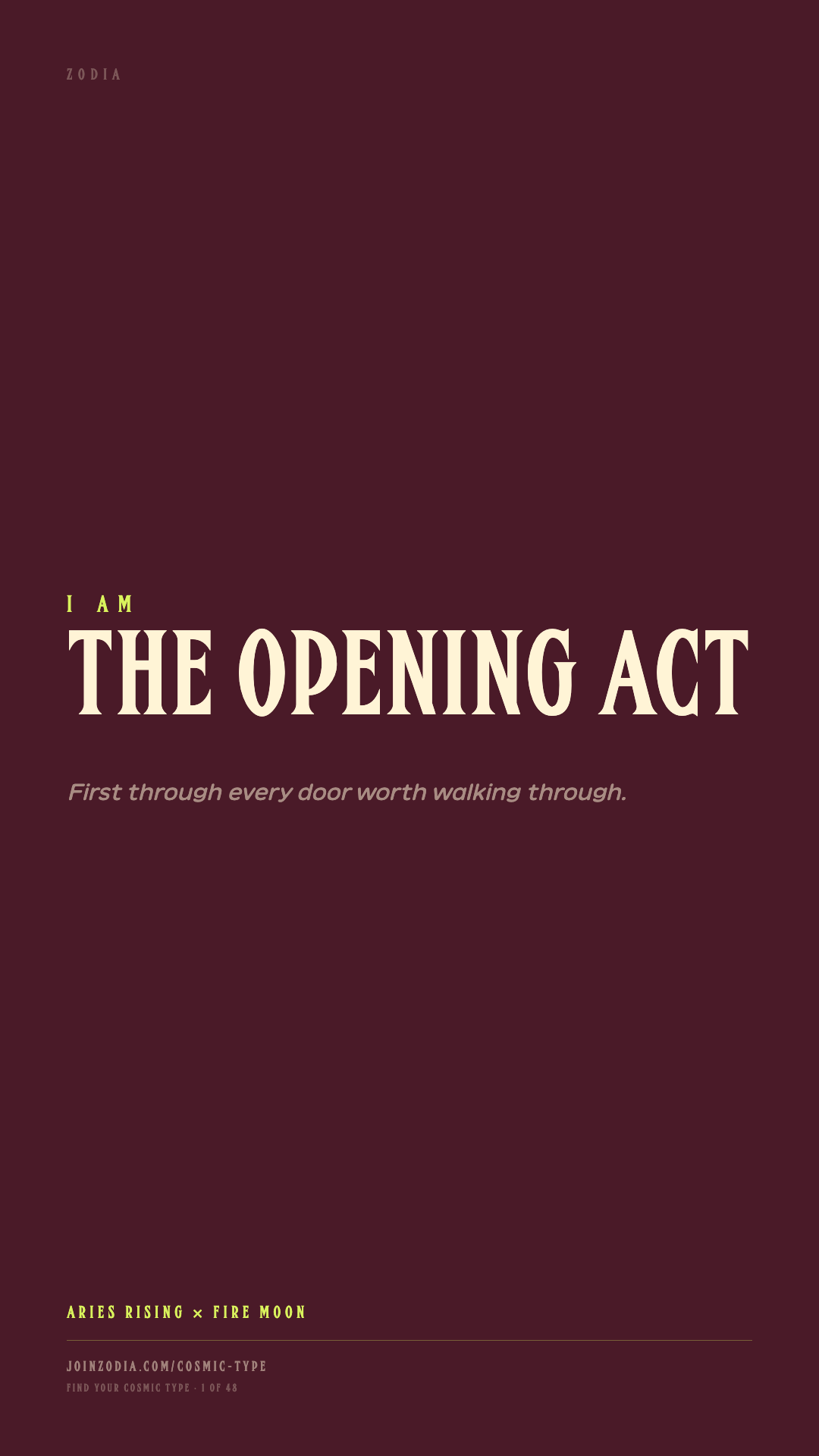 The Opening Act cosmic type share card