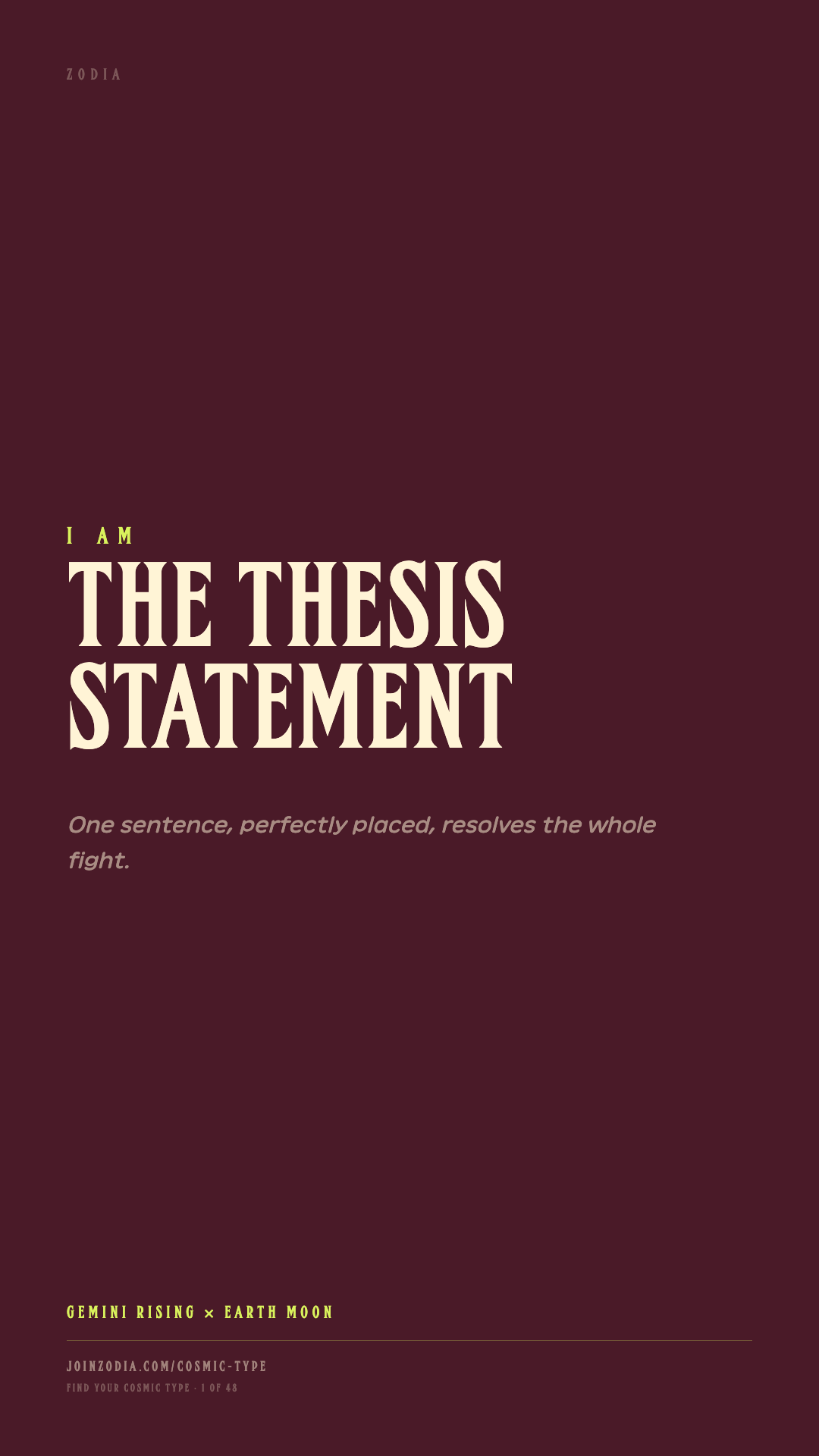 The Thesis Statement cosmic type share card