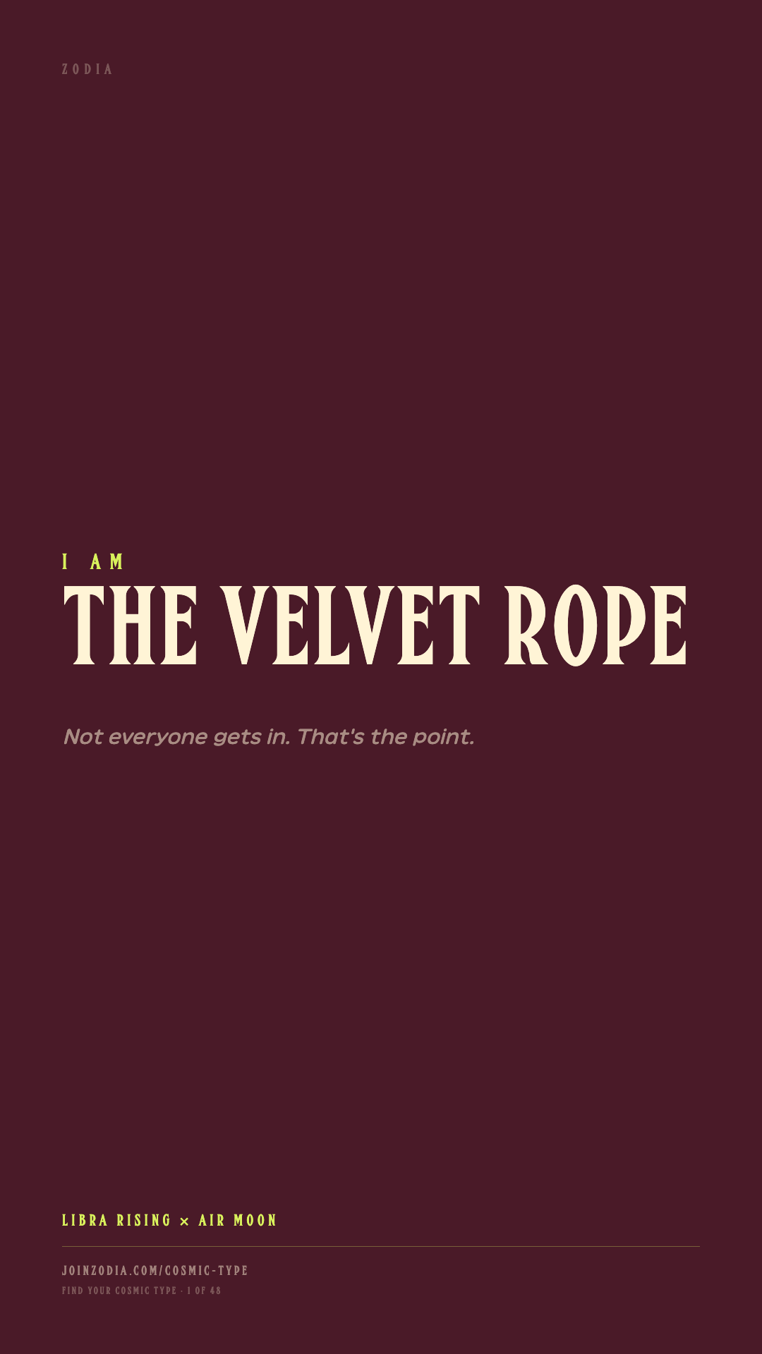 The Velvet Rope cosmic type share card