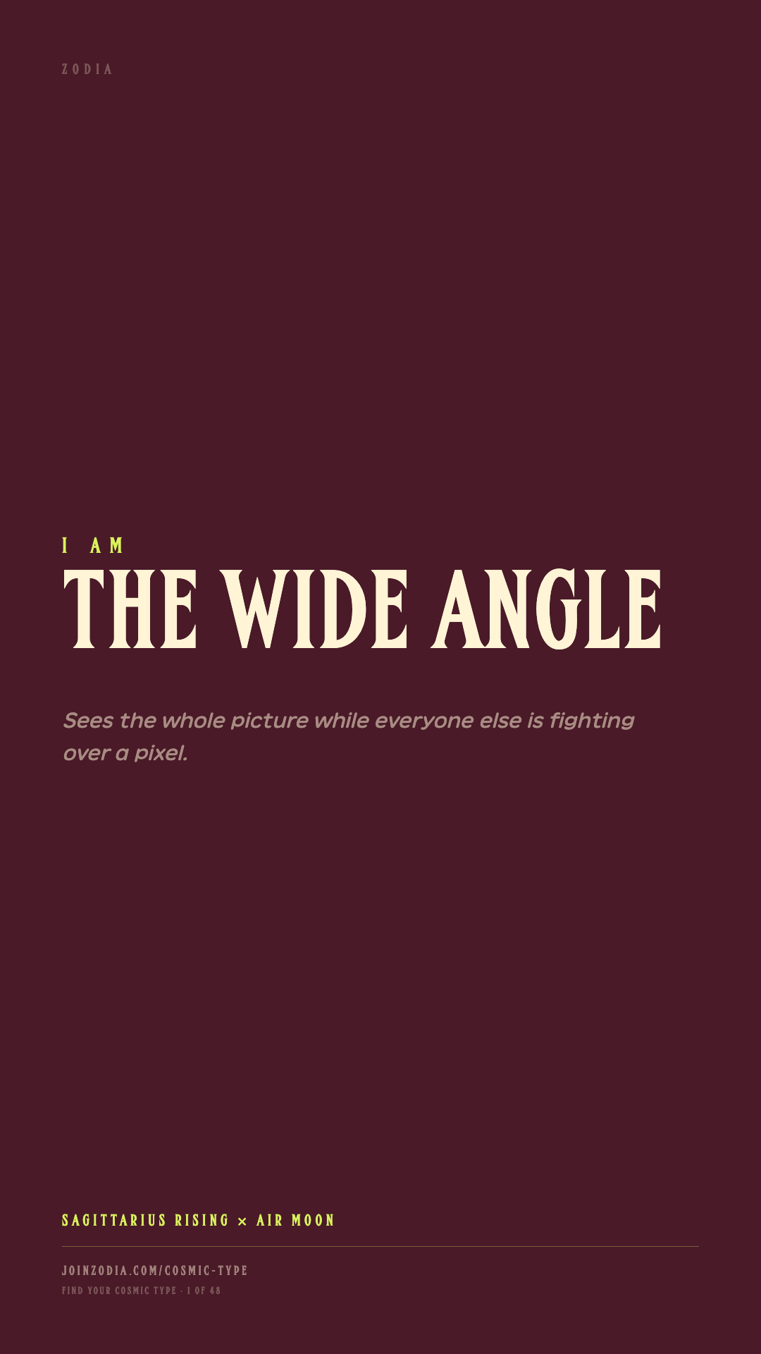 The Wide Angle cosmic type share card